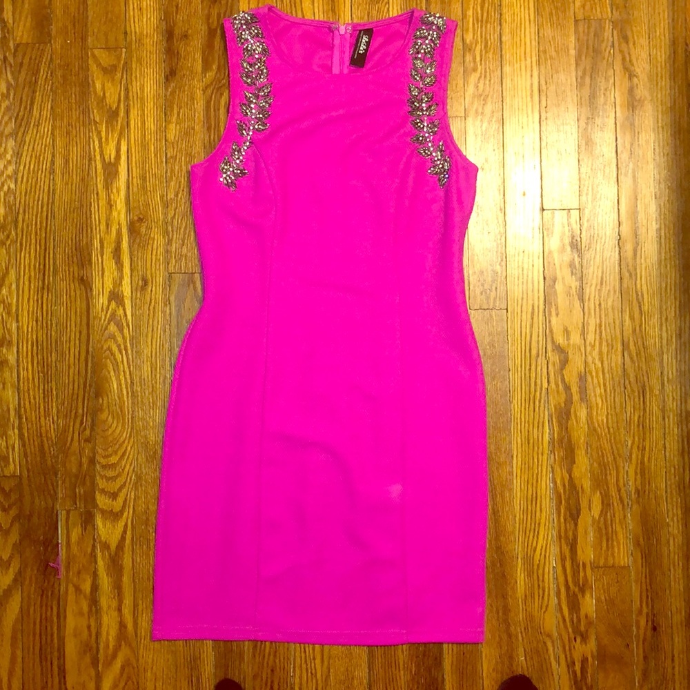 LuLu’s beaded hot pink bodycon dress sz Large